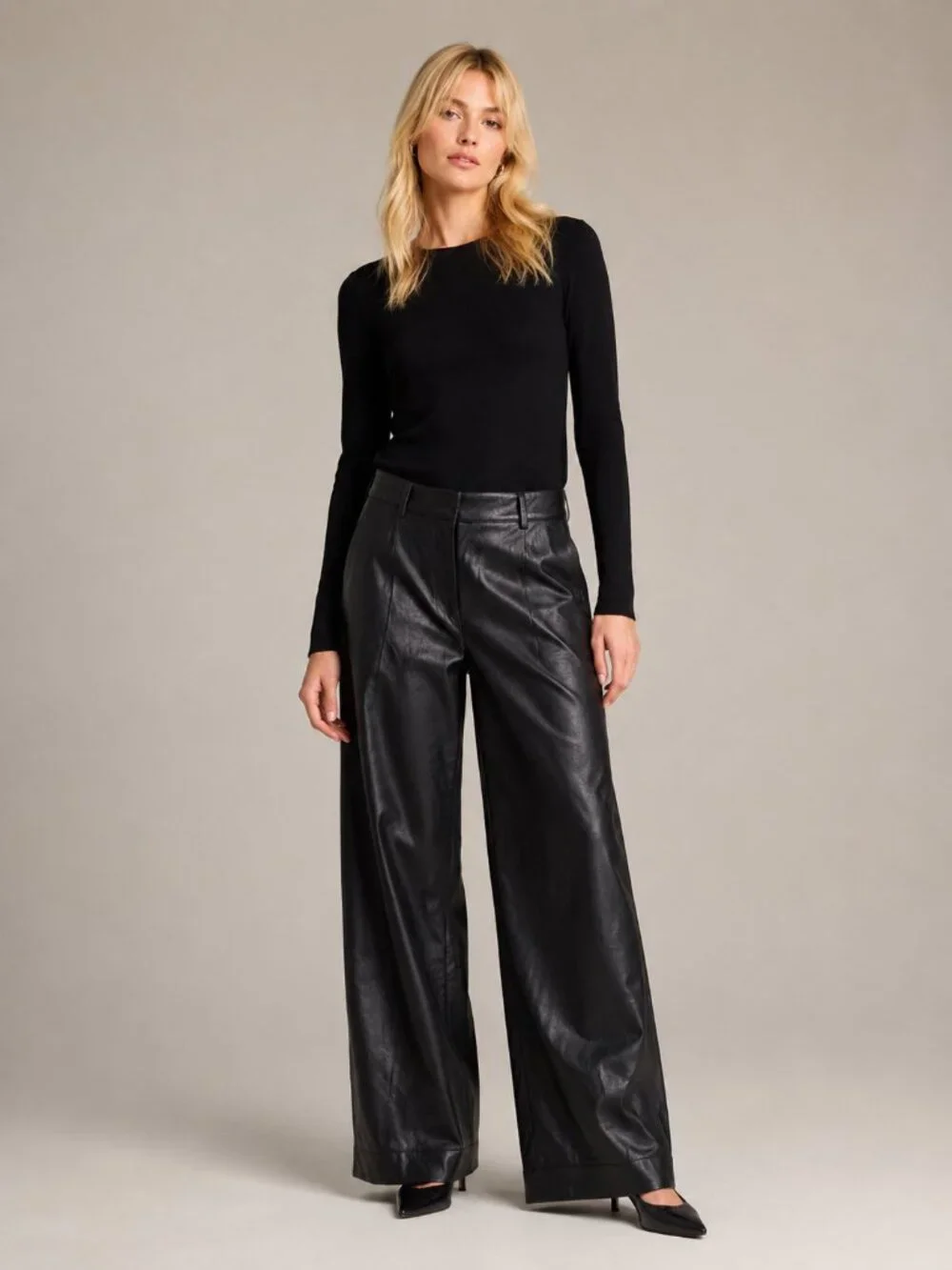 Lucky Brand Faux Leather Wide-Leg Trouser High Rise Coated Black 10 #A3832